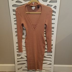 Calf length sexy dress, rose gold color